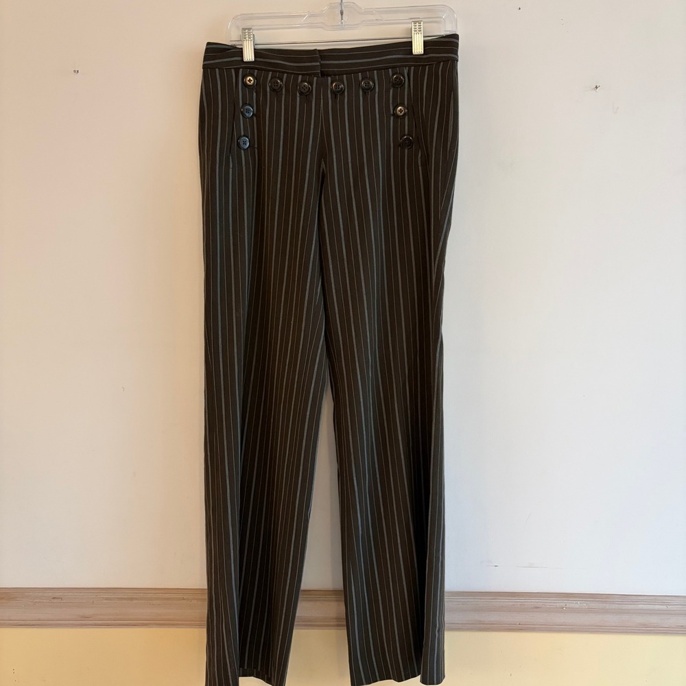 Elevenses Anthropologie Brown Pinstripe Sailor Button‎ Front Trousers Pants Sz 2